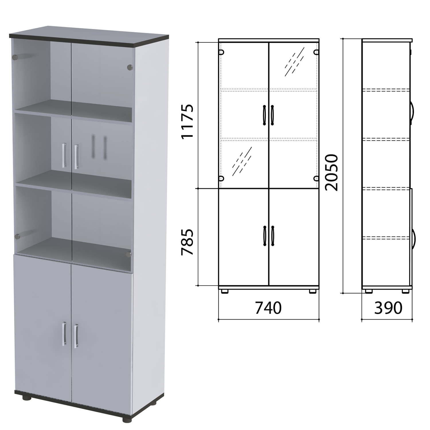 Шкаф полузакрытый монолит 740х390х2050 мм цвет серый комплект